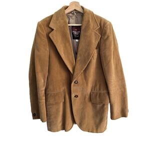 Vintage 70’s Europe Craft Men's Tan Corduroy Blazer 40 Silk Lined Sport Coat